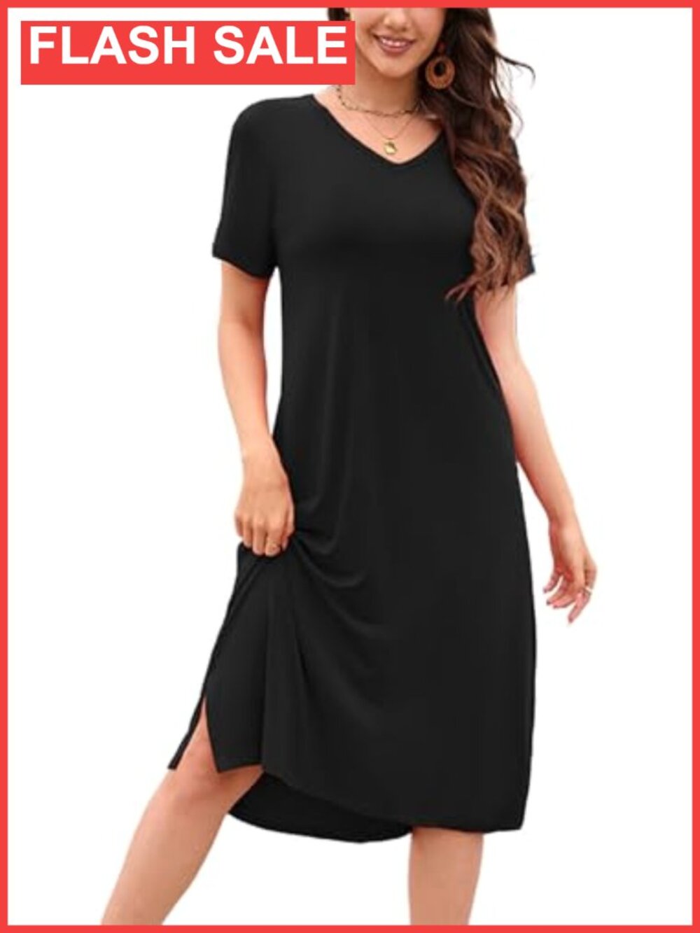 V Neck Short Sleeve Summer T Shirt Dress Soft Casual Sundress